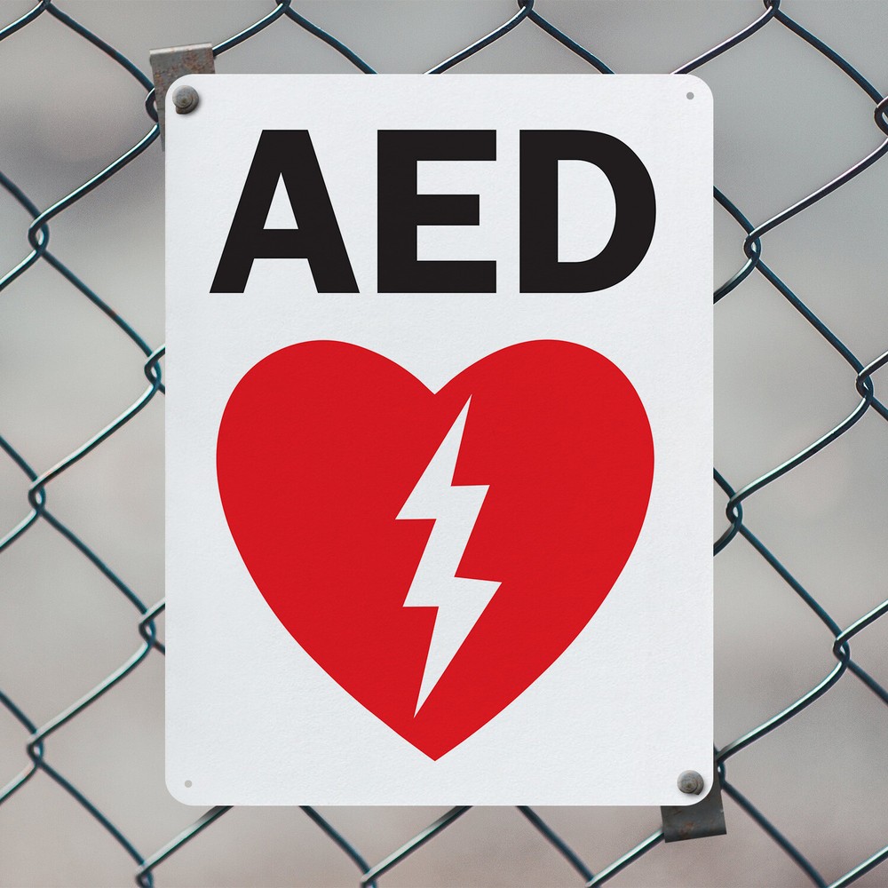 (2 Pack) AED Sign Decal Metal Plastic