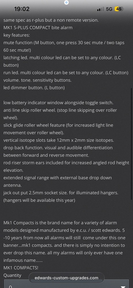 Edward Custom Mk1 S Plus Bite Alarms Non Remote