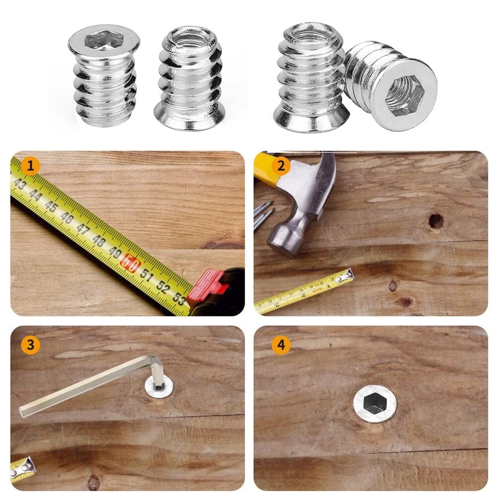M6 Threaded Sleeve for Wood M6 Screw Nuts Sleeve Nut Wood Thread Insert Threaded