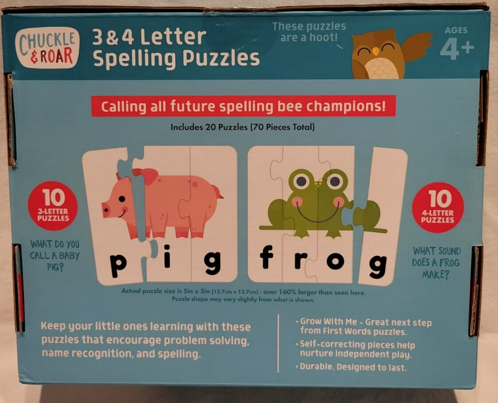 Chuckle & Roar 3 & 4 Letter Spelling Learning Puzzles