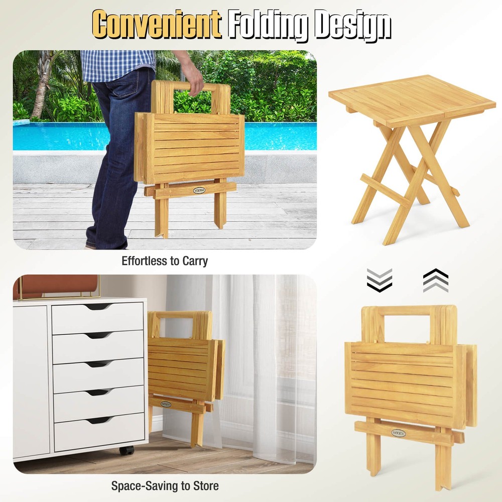 Patio Folding Side Table w/ X-shaped Legs & Slatted Tabletop for Backyard