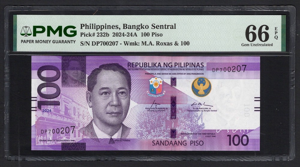 Philippines 100 Piso 2024 P232b Uncirculated Grade 66