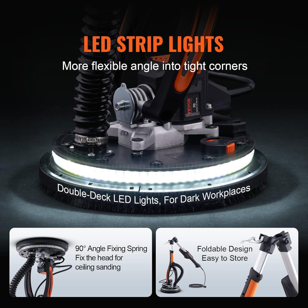 800W Electric Drywall Sander with LED Lights & Extendable Handle, Variable Speed