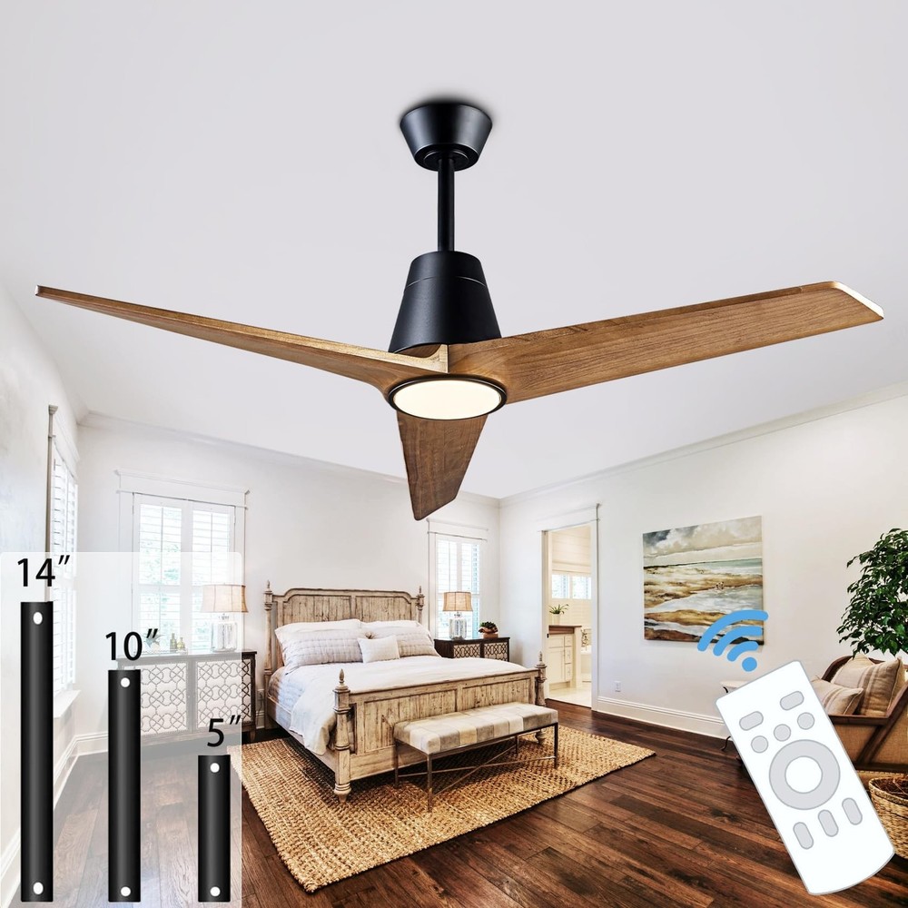 52" Ceiling Fans with Light, Solid Wood Ceiling Fan with Remote Control and D...