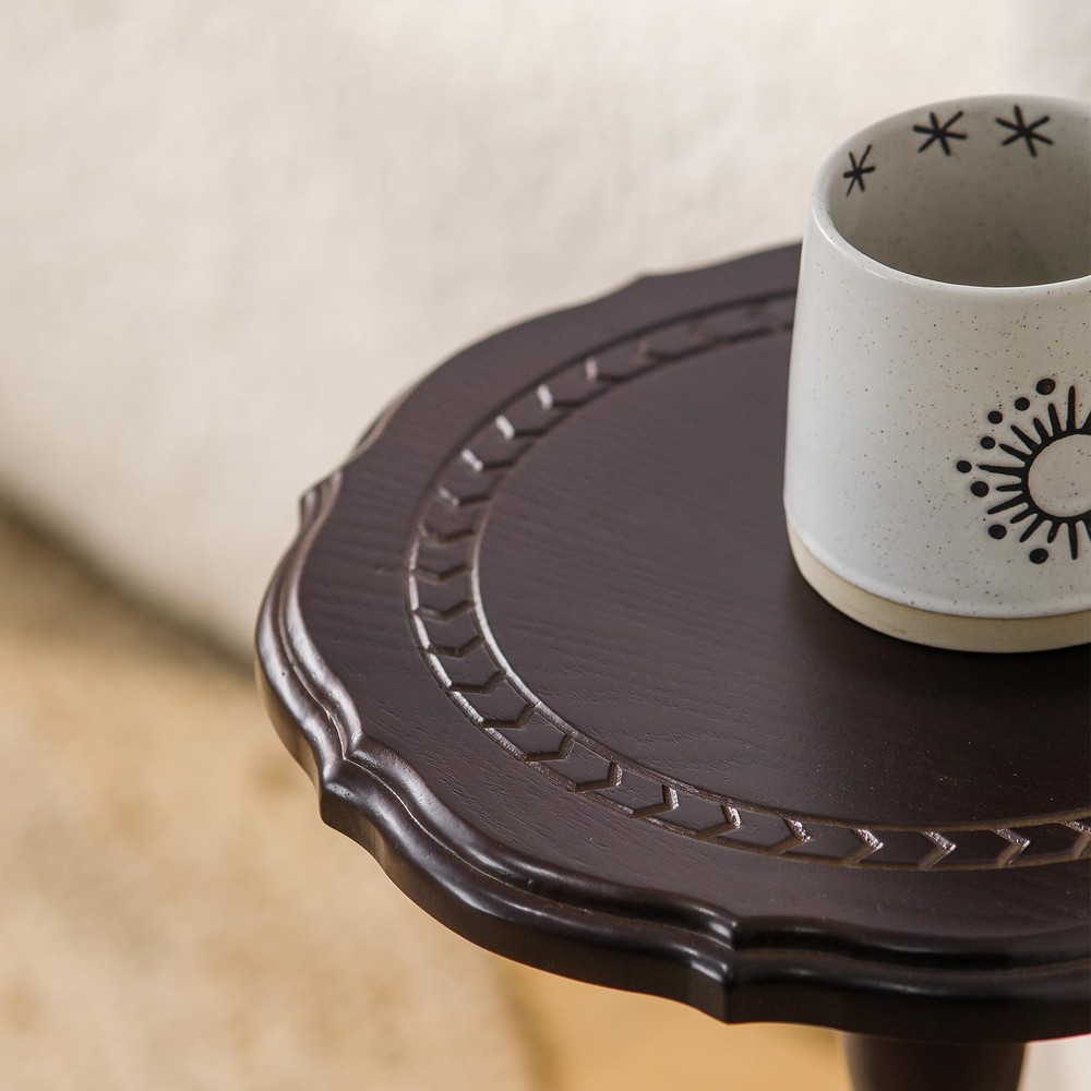 HuiDao 100% Solid Wood Round Side Table, Small Drink Table for Small Spaces, ...