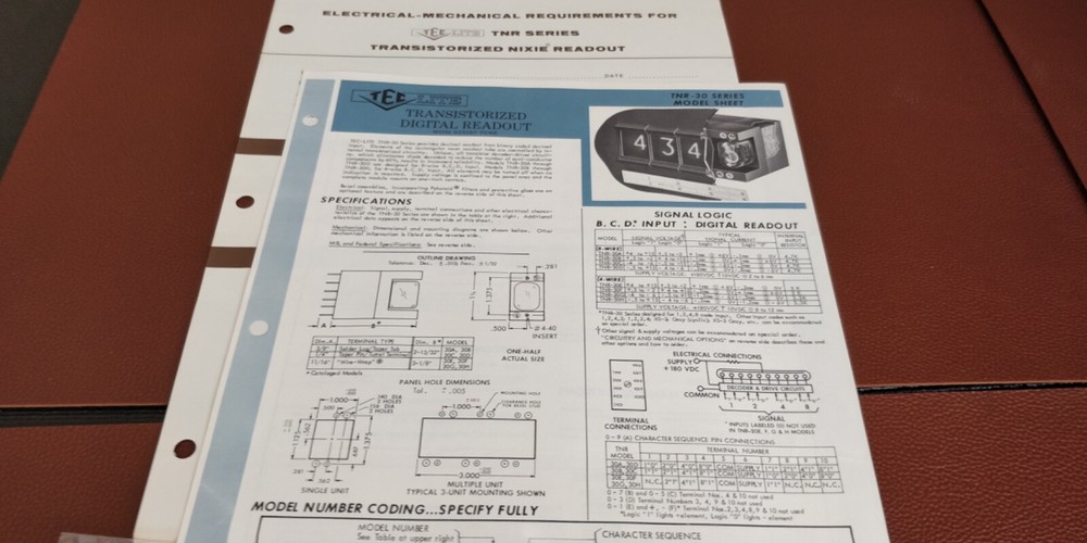 1963 TEC Digital Readout ~ Spec sheets ~ Transistor Electronics Corp TNR-10 -30