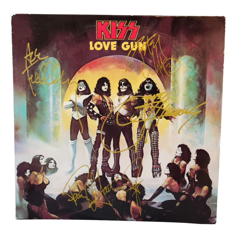 Kiss signed lp Love Gun by 4 musicians