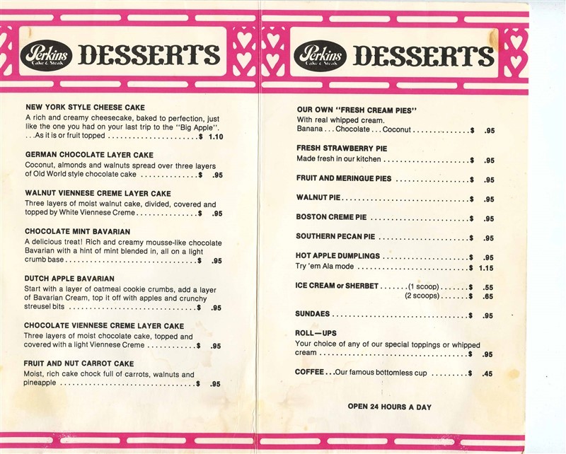 Perkins Cake & Steak Desserts Ate For Fun Lovers Menu