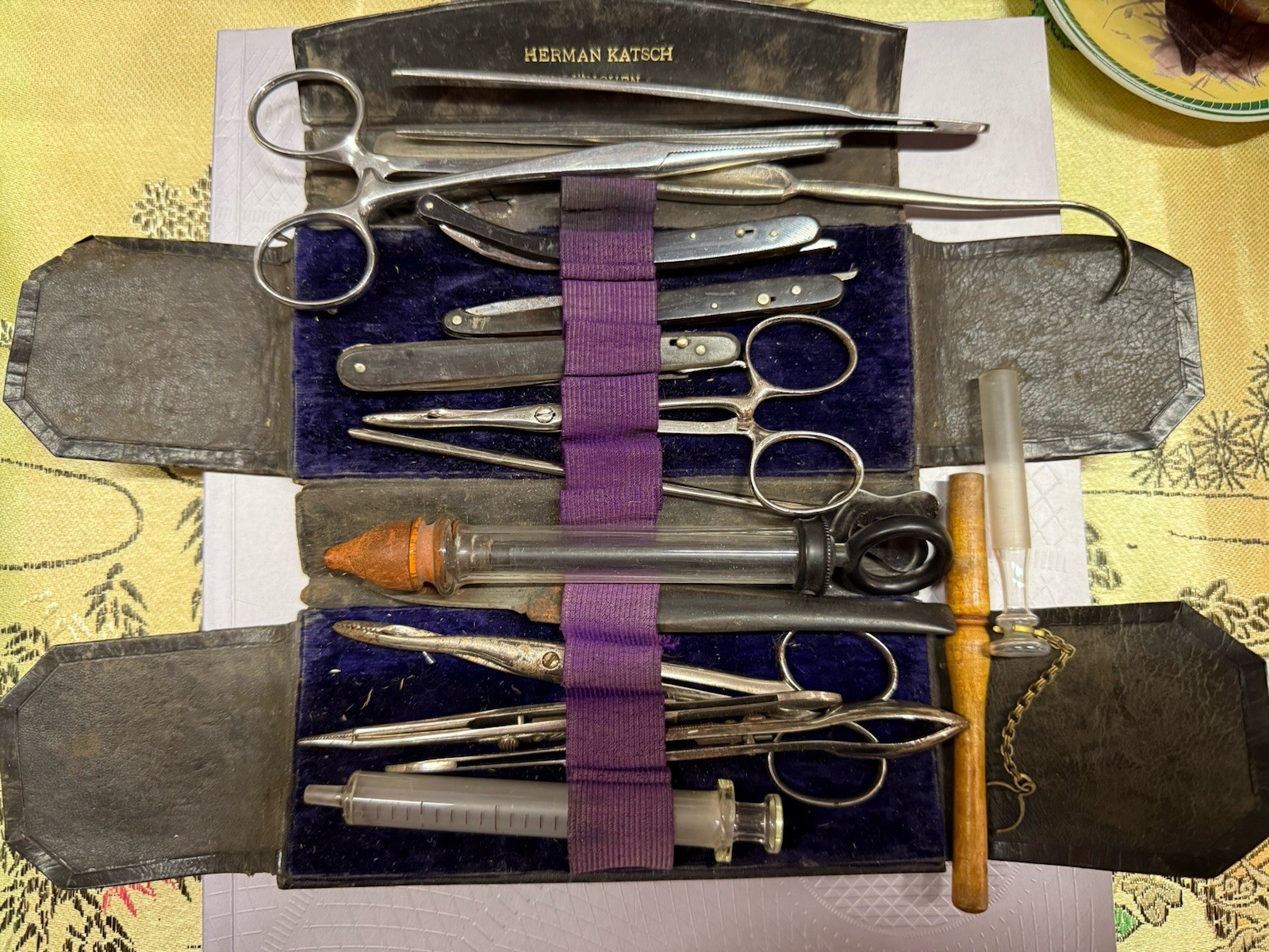 19c.medical Surgeon Surgical Case Set Lancets Instruments Ebony Bistoury,scalpel