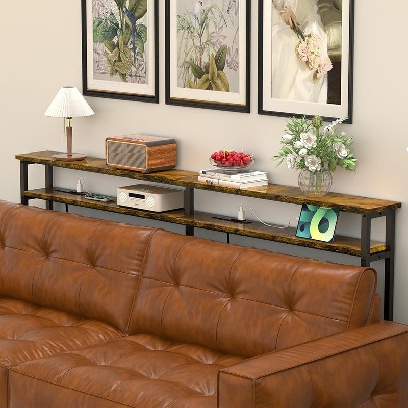 Height Adjustable Console Table W/ Power Hub USB Ports Home Office Use