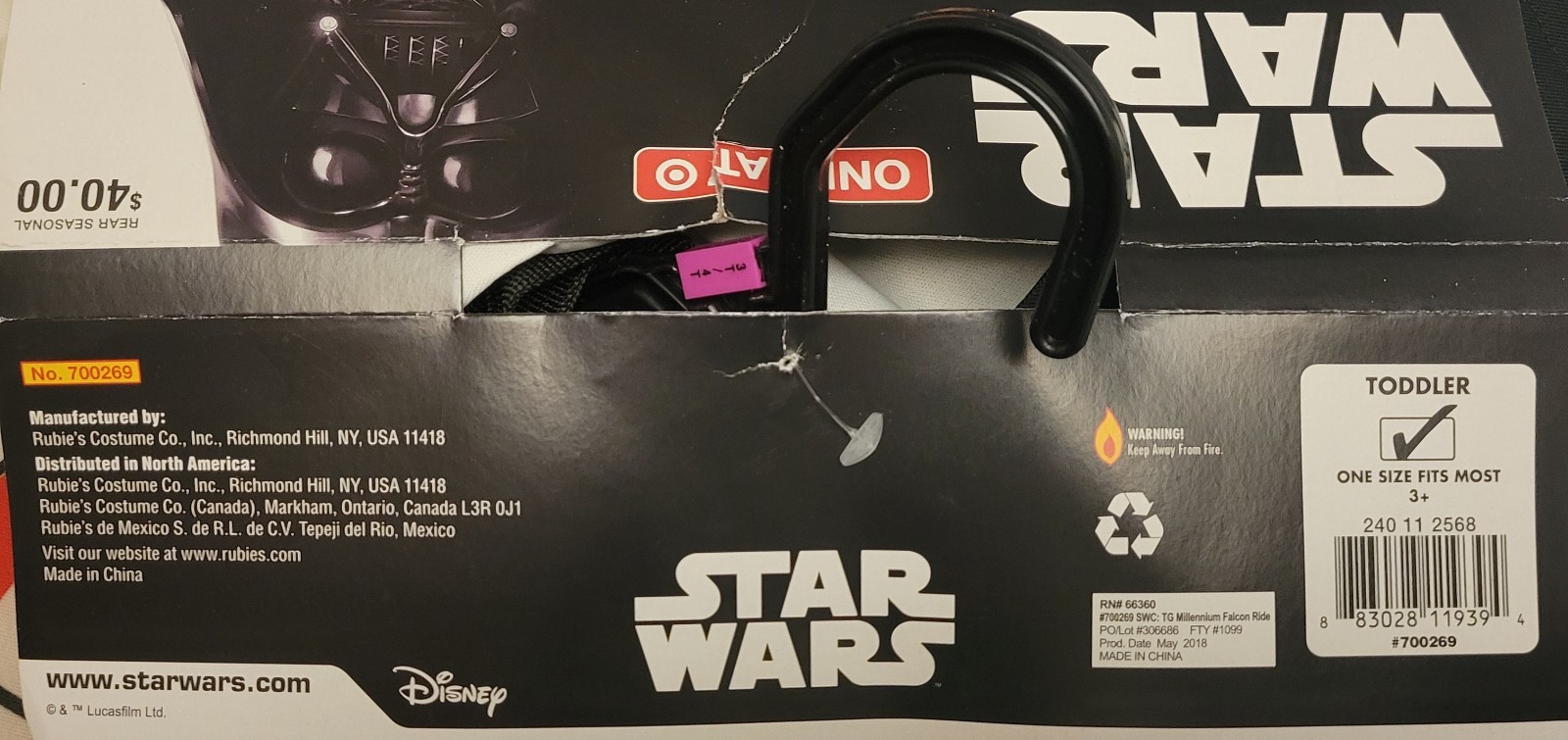 Star Wars MILLENNIUM FALCON Toddler Foam Costume Cosplay One Size Rubies 700269