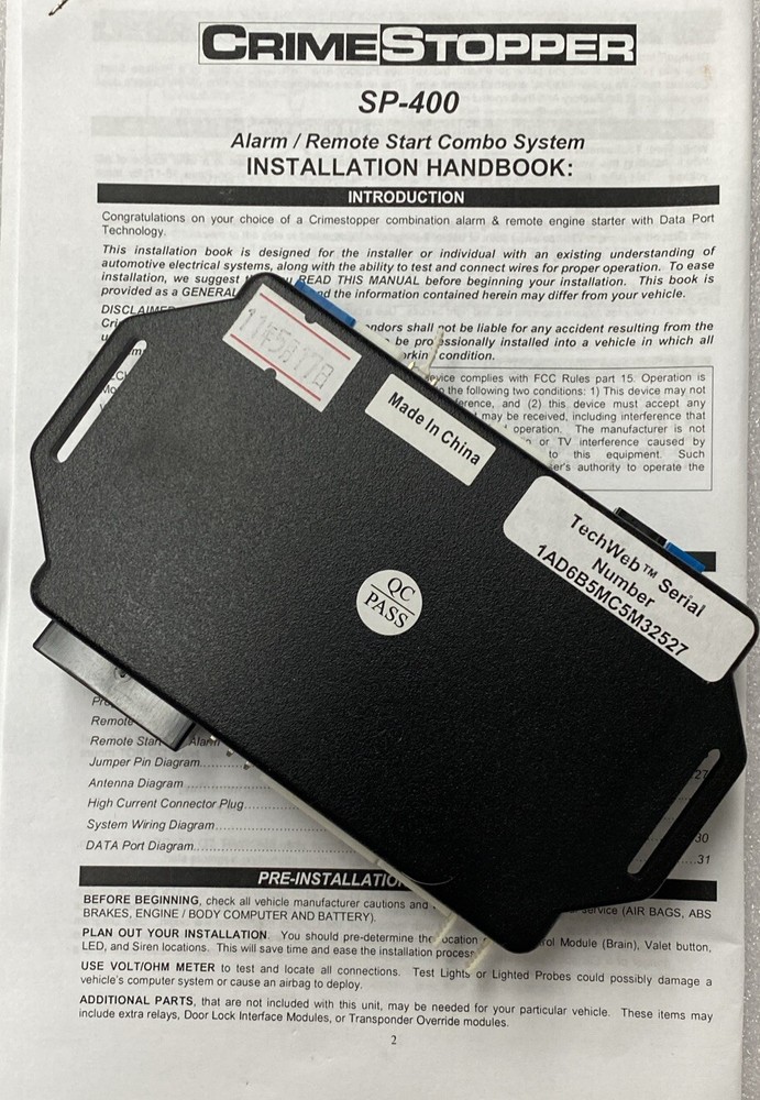 NEW CRIMESTOPPER SECURITY PLUS SP-400 ALARM REMOTE START MODULE BRAIN ONLY