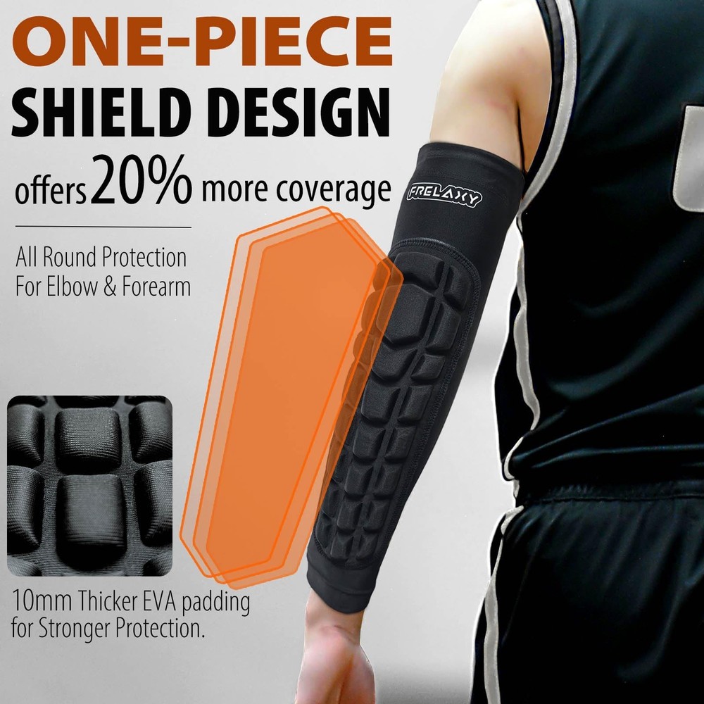 Frelaxy Padded Elbow Forearm Sleeves 2 Pack Compression Crashproof Arm Pads f...