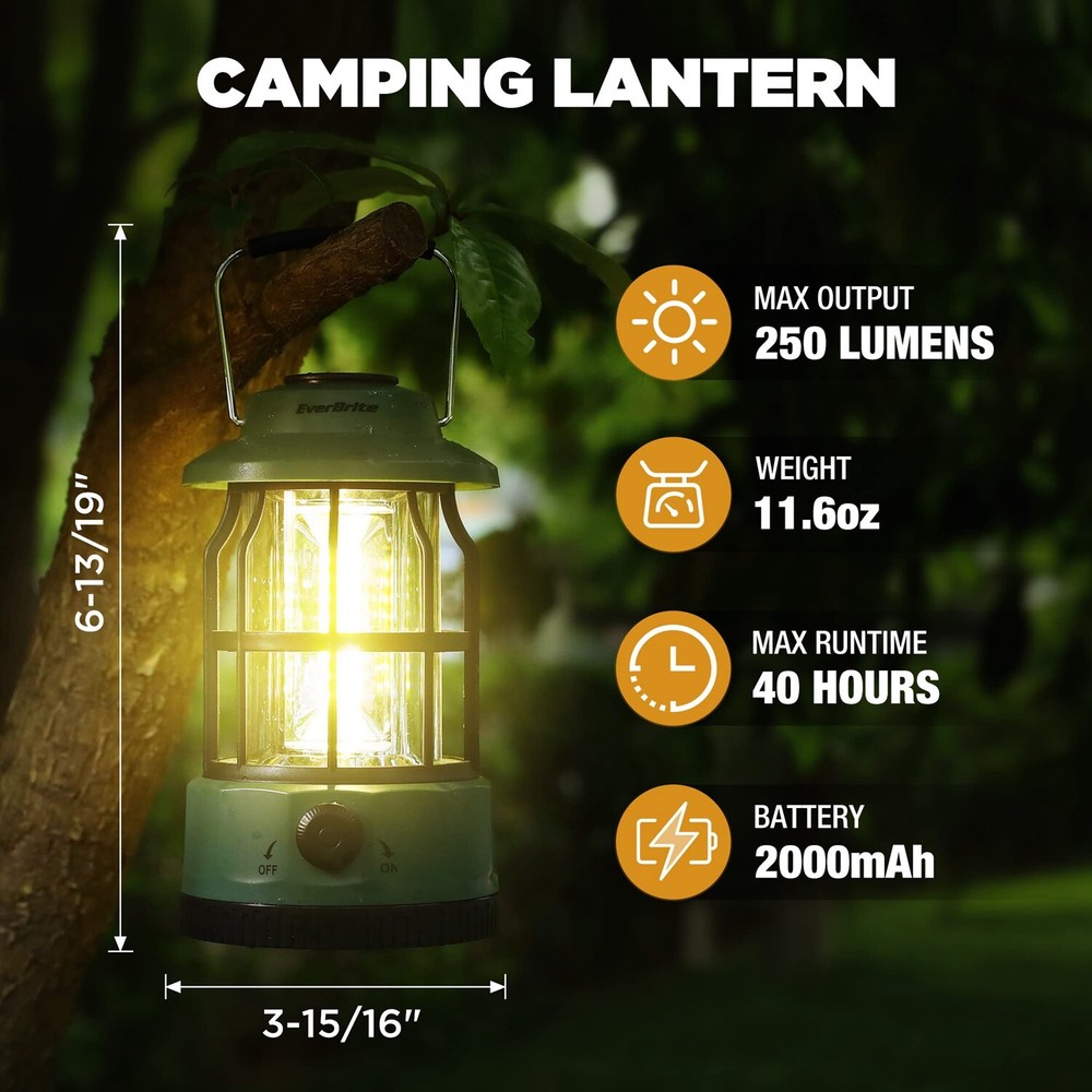 EverBrite LED Camping Lantern Stepless Dimming Switch USB C Rechargeable Lantern