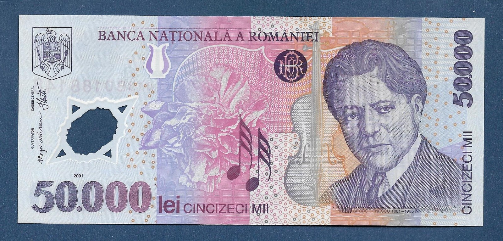 (DN) Romania 50000 Lei 2001 / 2001 "Prefix 01 First Issue Date" P-113a UNC