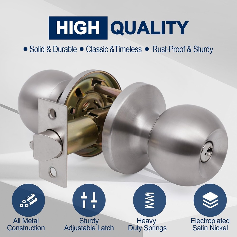 Lanwandeng Door Knobs with Lock and Key, Keyed 1 Pack, Satin Entry Keys