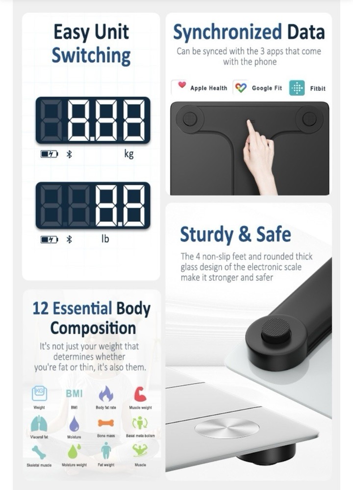 Led Digital Scale Black 400 Lb Capacity Bluetooth App Control