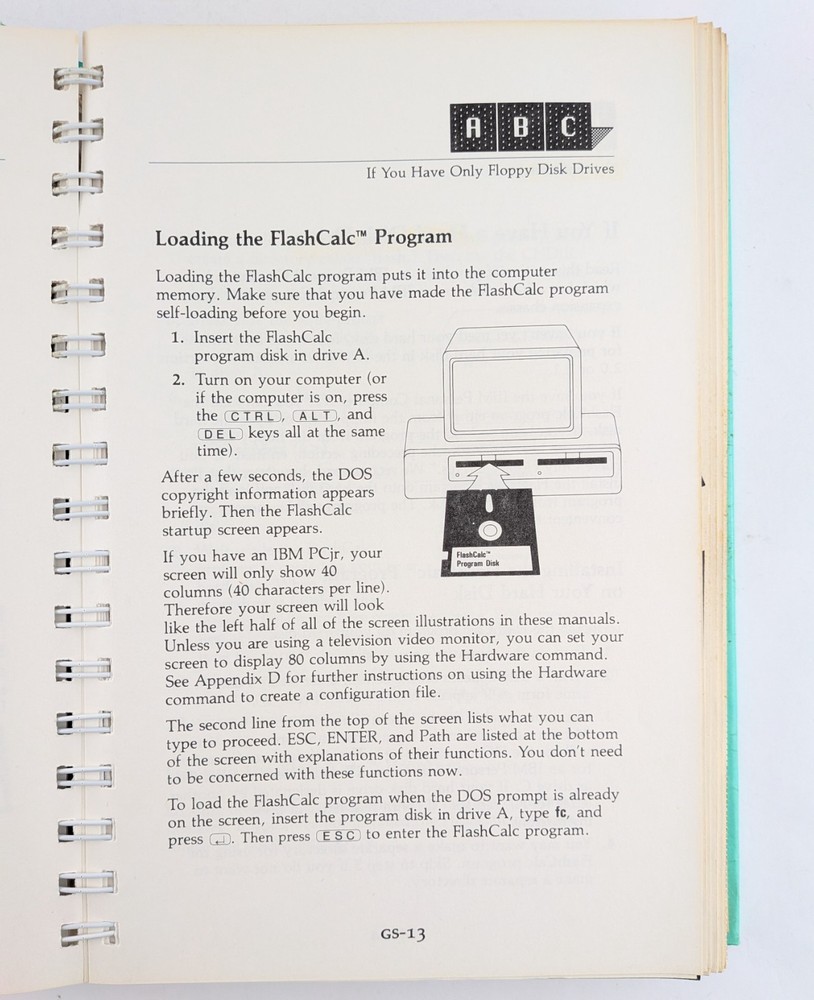 FlashCalc User Manual For IBM (1984) VisiCorp, Vintage Spreadsheet Software