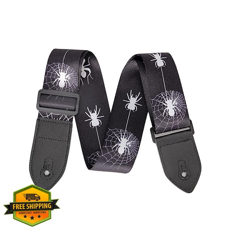 Polyester Guitar Strap 2" Wide Leather Ends Pattern