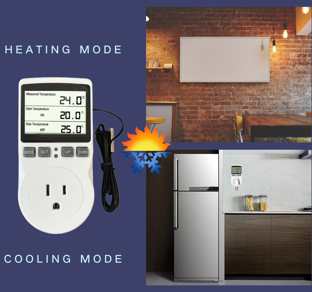 Digital Thermostat Plug Socket Temperature Controller 120V 15A Heating Cooling