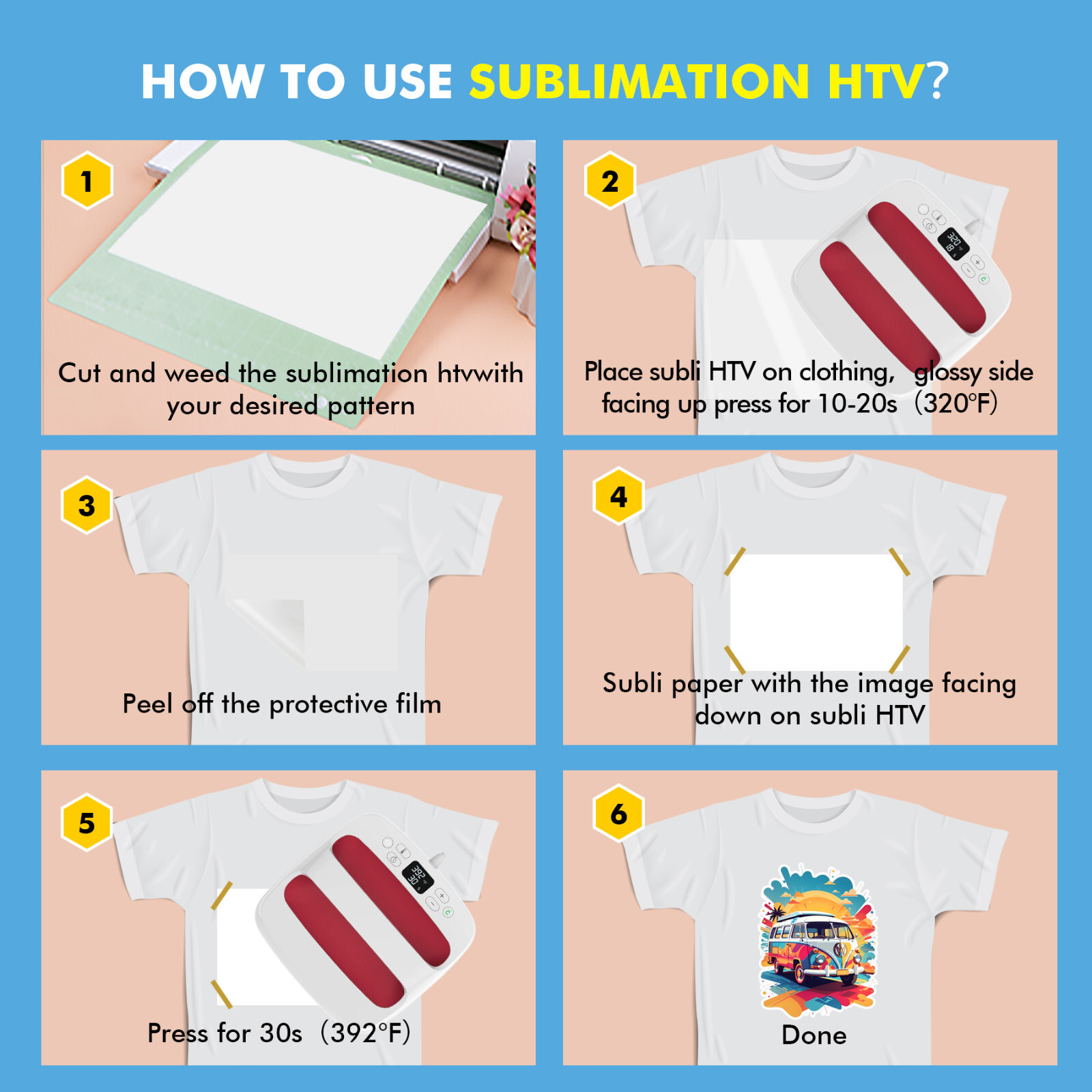 A-SUB Sublimation HTV for Dark Fabrics T-shirt 12" x 10FT-30FT Matte White Vinyl