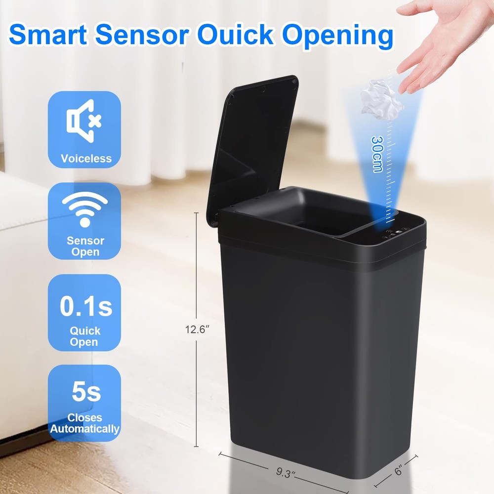 Anborry Bathroom Touchless Trash Can 2.2 Gallon Smart Black