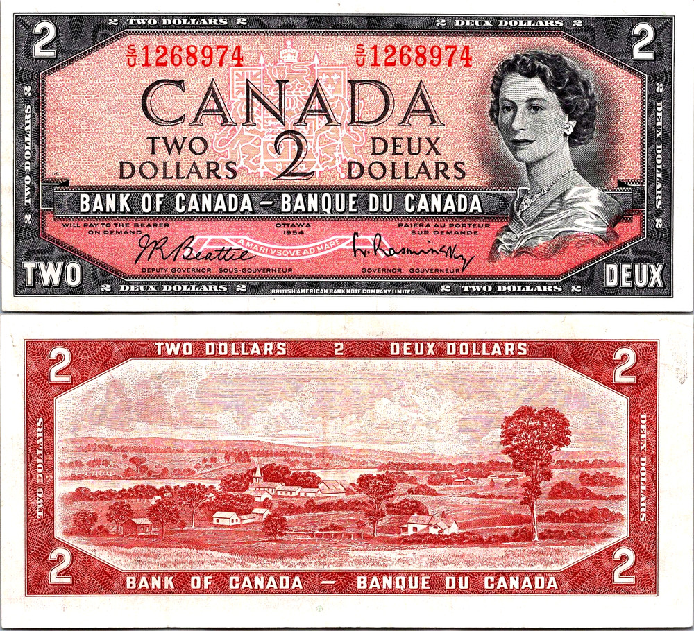 Canada 2 Dollars 1954 Pick# 76B XF-AU