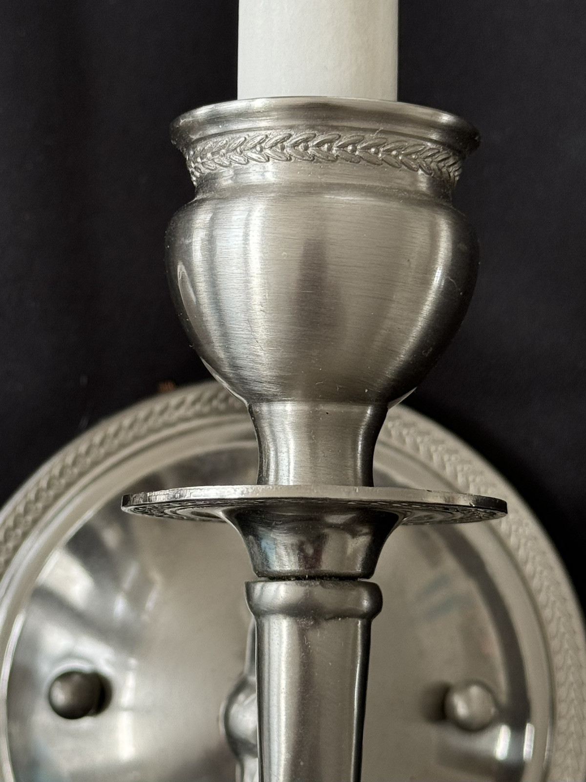 Vintage Pair Stately Pewter Silver Single Arm Wall Sconce Sconces Engraved