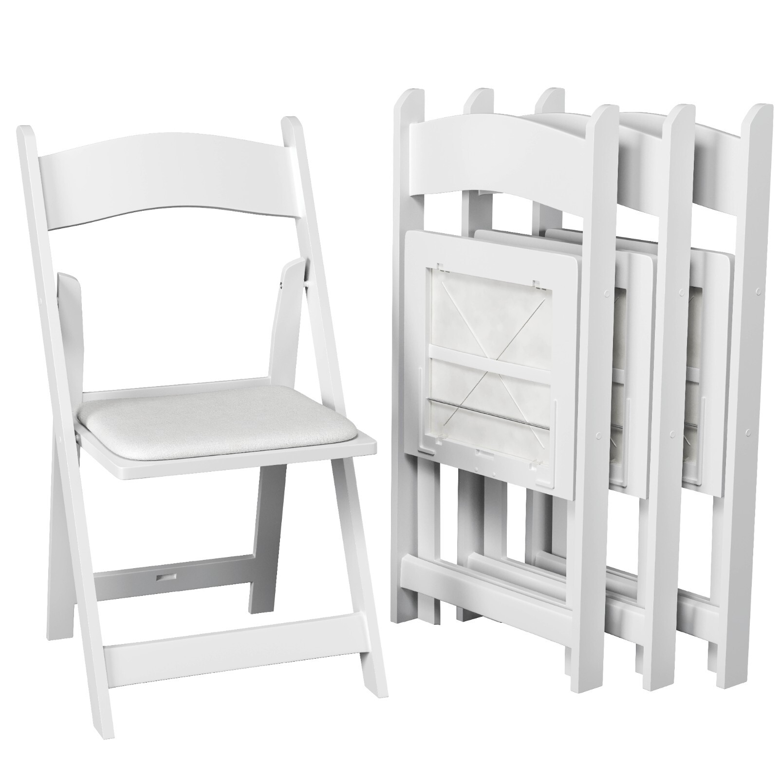 White Folding Chairs–Resin Stackable with Padded Seat - Indoor & Outdoor Events