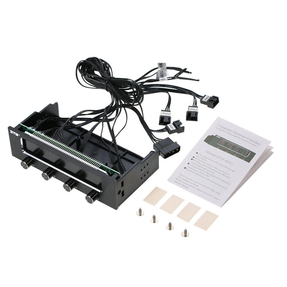 PC CPU 4 Channel Fan Controller Speed Control Adjuster LCD Cooling Front Panel
