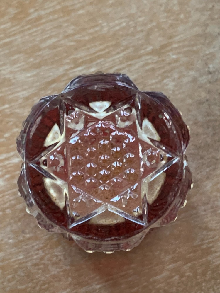 1907 EAPG Ruby Flash Glass Toothpick Holder Monogrammed "Harold Hoirk" 2.25"