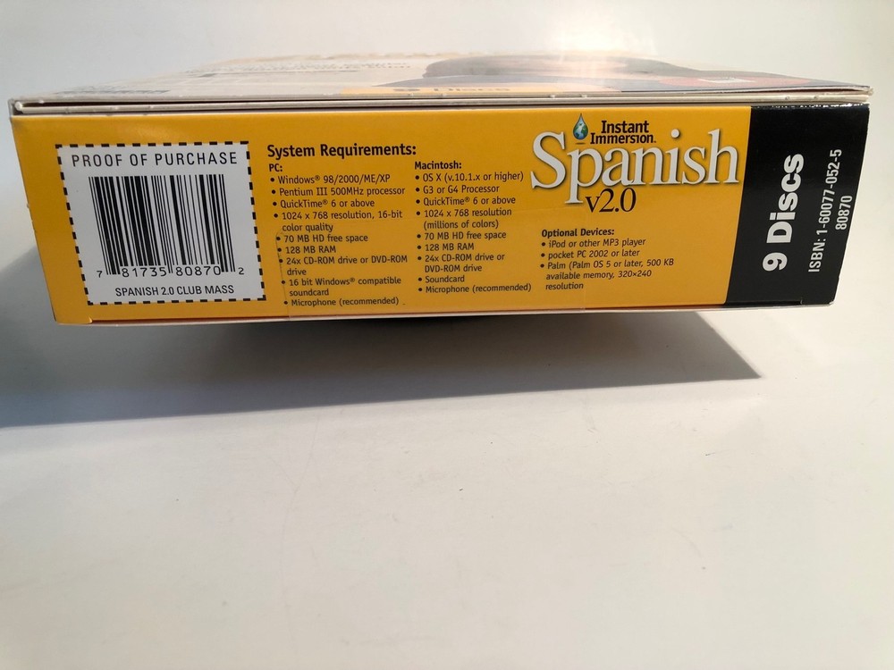 Instant Immersion Spanish Version 2.0 CD-ROM 9 Disc Set Unused CD Case IPod Comp
