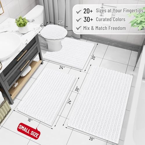 Luxury Chenille Bathroom Rug Mat, Extra Soft Thick 24" x 16" Rectangular White