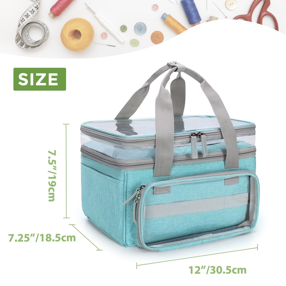 Double Layer Sewing Storage Organizer Transparent Compartment Bag Only Blue