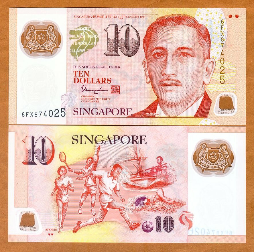 Singapore, 10 Dollars ND (2020) Polymer P-48n UNC Two Inverted Solid Triangles
