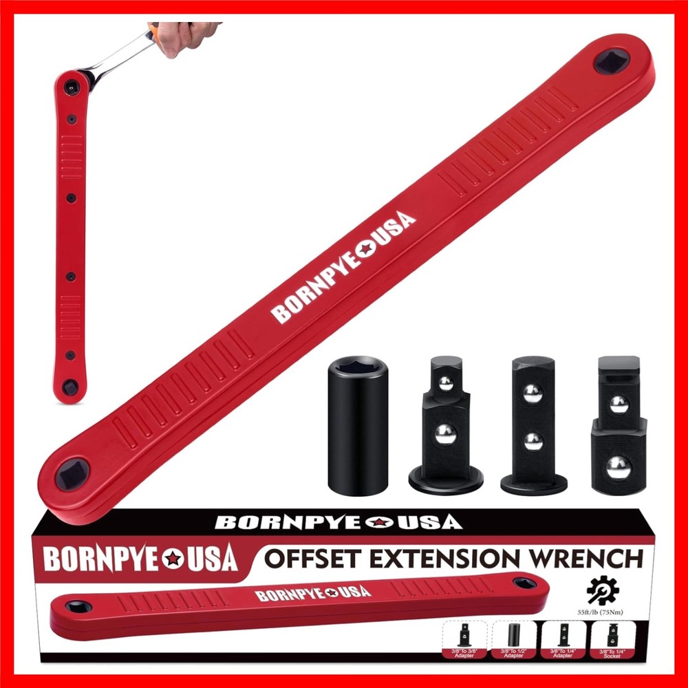 Offset Extension Wrench Set, Impact Ready Socket Wrench Extender Tool with Versa
