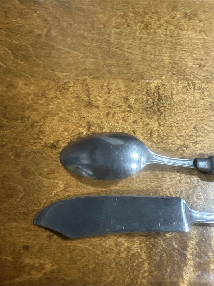 Vintage Bakelite Spoon & Spreader Butterscotch Flatware Silverware Stainless