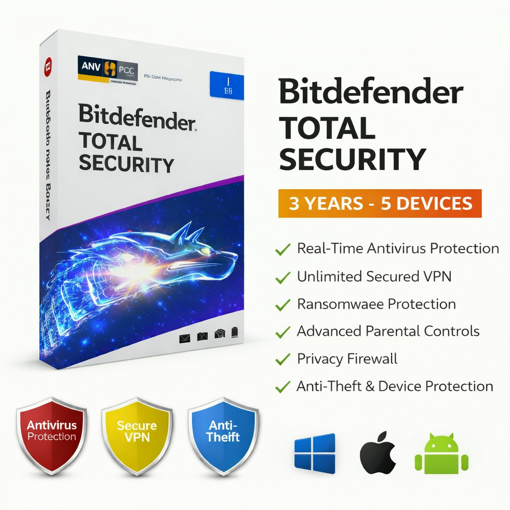Bitdefender Total Security 2026 - 3 Years 5 Devices (WINDOWS,MAC,ANDROID)