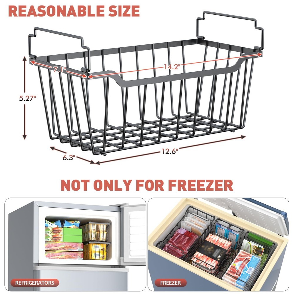 Freezer Organizer Bins with Foldable Handle, 4 Pack Stackable Freezer Baskets...