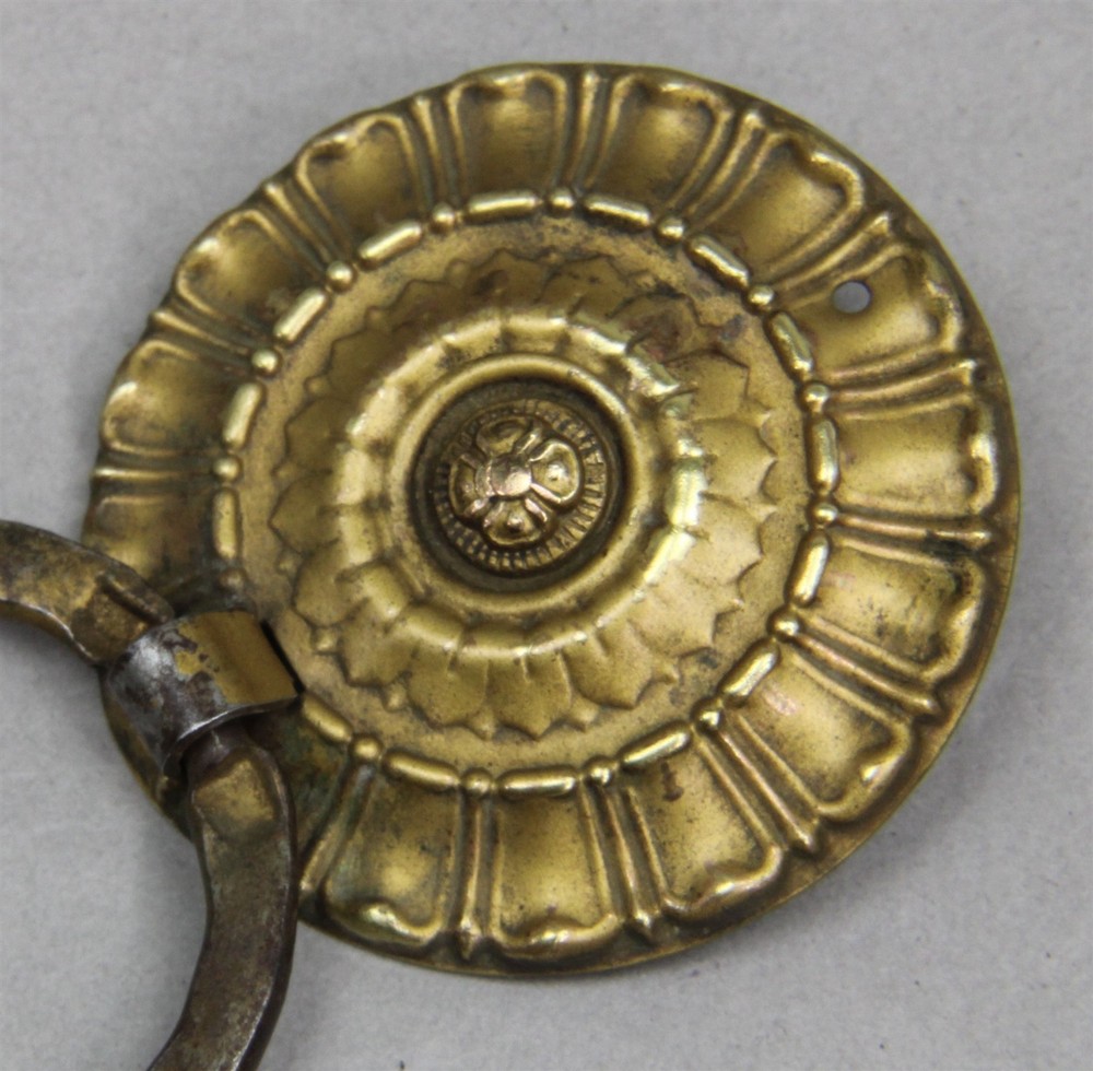 Single Ornate Antique Victorian Brass Cabinet Drawer Single Post Ring Pull