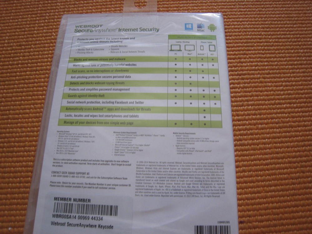 WEBROOT SECURE ANYWHERE INTERNET SECURITY (3 DEVICES) FACTORY SEALED - NEW