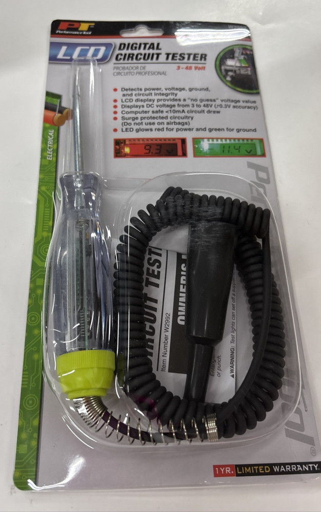 Performance Tool W2992 Computer Safe LCD Digital Circuit Tester 3 to 48 Volt