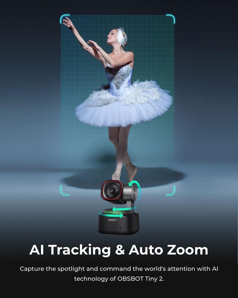 OBSBOT Tiny 2 60fps Camera Webcam 4K Voice Control PTZ Auto Tracking Streaming