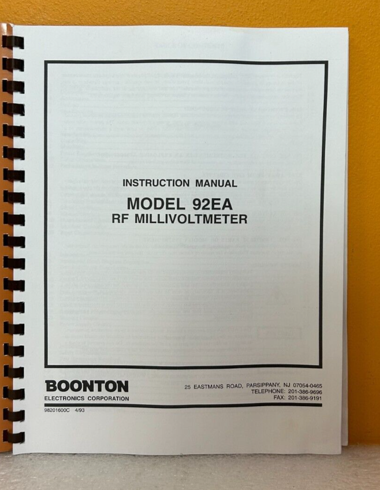 Boonton Electronics 98201600C Model 92EA RF Millivoltmeter Instruction Manual.