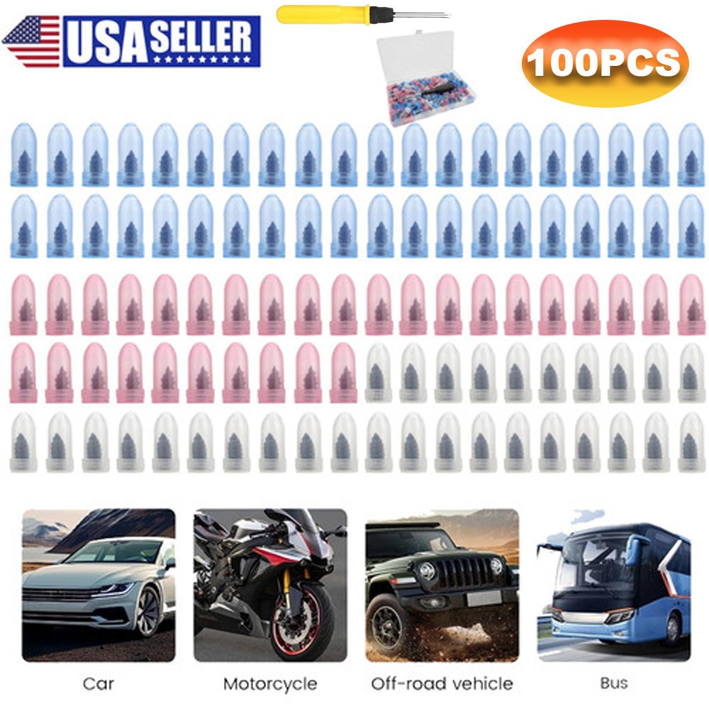 100PCS Tire Repair Screws Kit With Screwdriver 3 Sizes Rubber Plugs Flat Tires