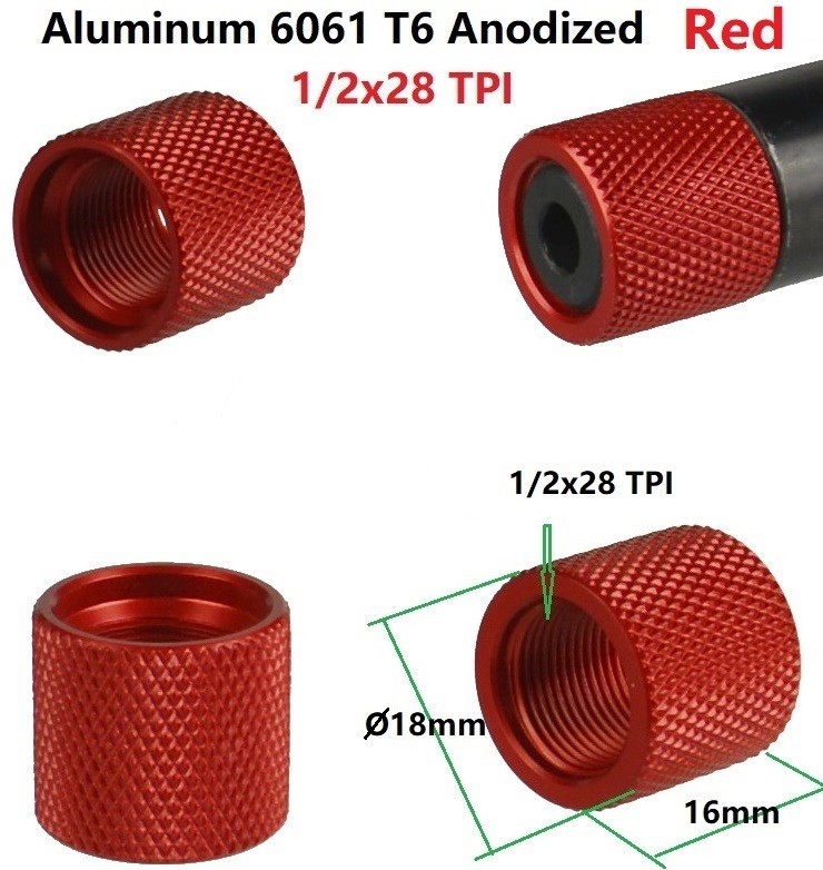 2 PC Red 1/2x28 TPI Thread Protector Thin Type For Hand Gun & Rifle Application