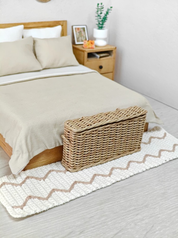 1:12 dollhouse wicker oversized rectangular narrow storage lidded basket