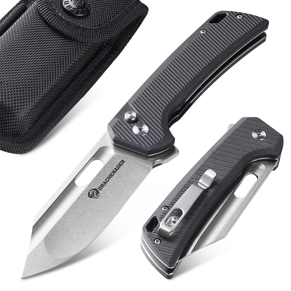 DRACHENADER Large Pocket Knife Large, C-Gray G10 Handle + Stonewashed Blade