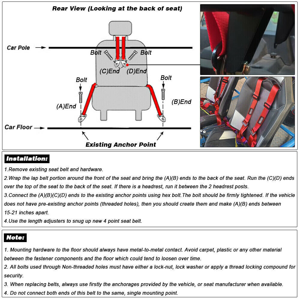 2PCS 4 Point 2" Safety Seat Belt Racing Harness Red Go-Kart CanAm X3 ATV UTV