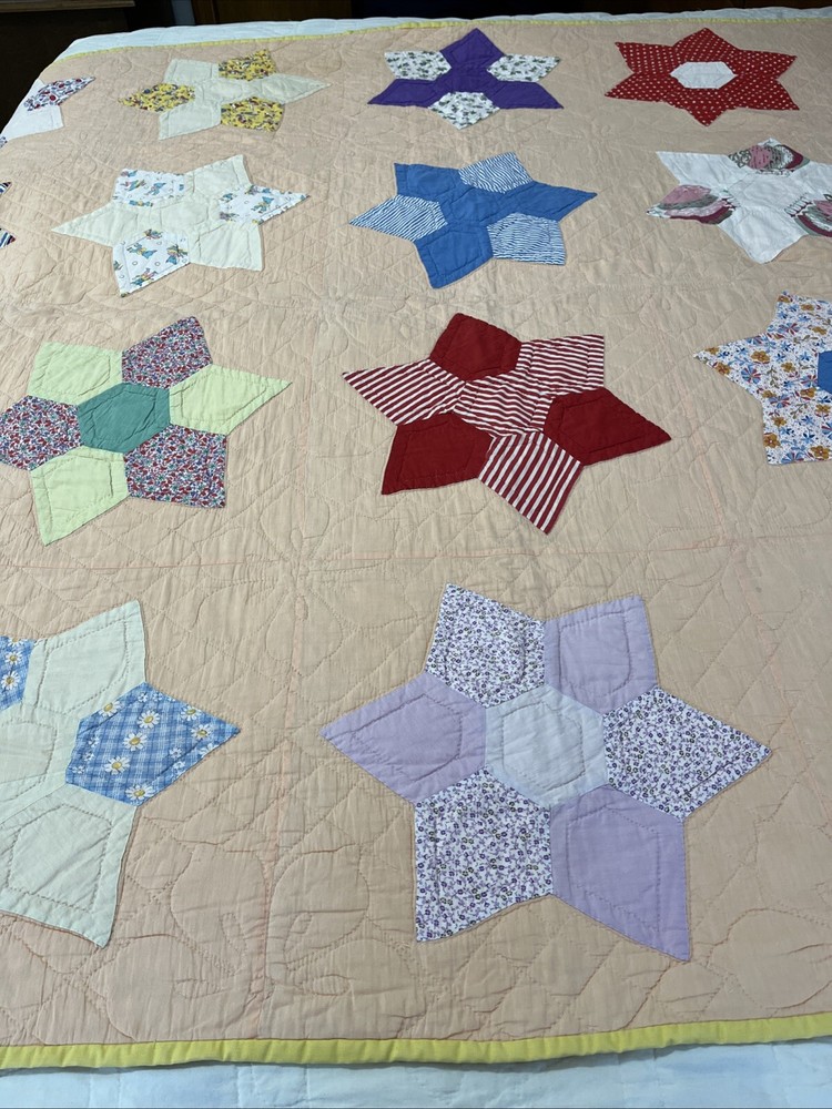 Vintage Quilt 6 Point Star Patchwork Handmade 65 x 80